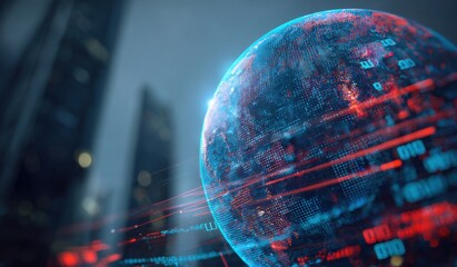 Futuristic Earth with digital overlay