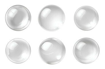 6 white glass spheres, vector graphics on a transparent background