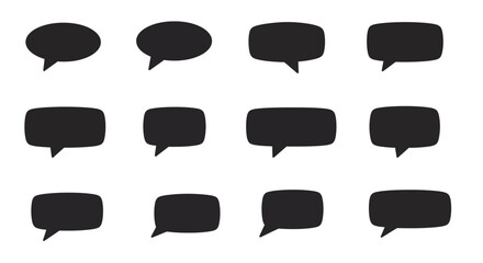 Collection of Black Speech Bubbles in Various Shapes and Styles.