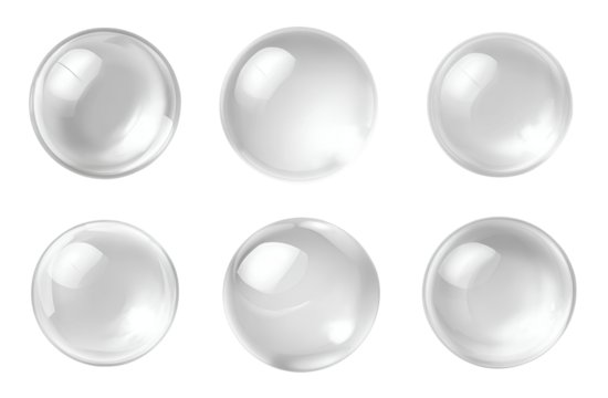 6 white glass spheres, vector graphics on a transparent background - Powered by Adobe