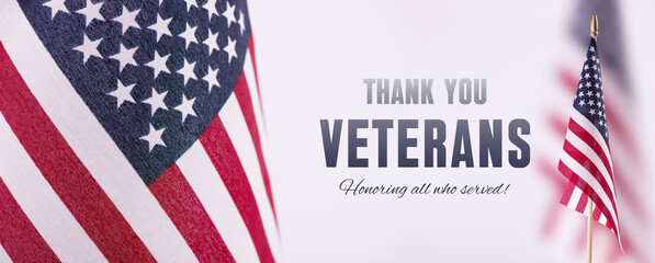 Thank you Veterans concept Banner with United States National Flag.