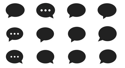 Collection of Black Speech Bubbles and Communication Icons.