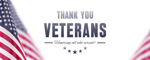 Thank you Veterans concept Banner with United States National Flag.