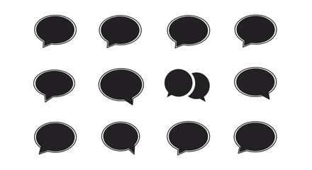 Black and White Speech Bubbles Arranged on a White Background.