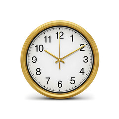 A round wall clock with a golden frame isolated on white background