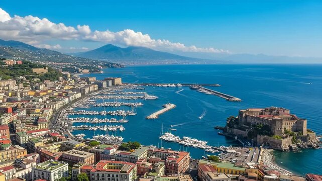 Panoramic view of naples, italy, with harbor and vesuvius
