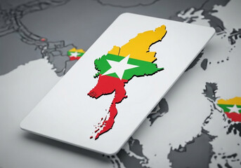 Fototapeta premium A stylized map of Myanmar is the central subject, positioned on a white