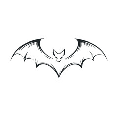 Fototapeta premium Stylized black and white drawing of a flying bat.