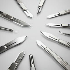 surgical blades on white background