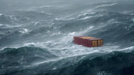 Shipping Cargo Container Adrift in a Stormy Ocean, A Dramatic Manifestation of Cargo Insurance Concepts