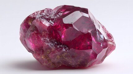 Stunning High-Resolution Display of Mineral Corundum with Vivid Radiance and Shallow Focus on a Seamless White Backdrop Highlighting Refined Crystalline Details