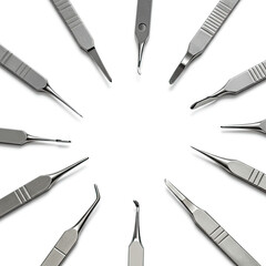 surgical blades on white background