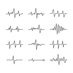 Obraz premium Heartbeat monitor icons outline set with heart rate graph pulse waveform and normal sinus rhythm vector illustration