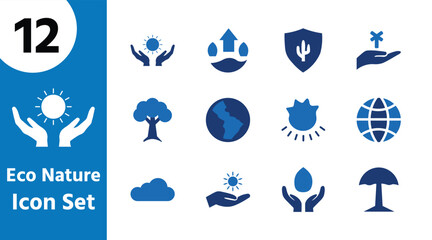 Eco Nature and Environment Icon Set – Earth, Sun, Water, Tree, Sustainability Vector Collection