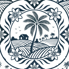 Tropical coconut tree rural scenery mandala vector illustration scalable eps icon vector