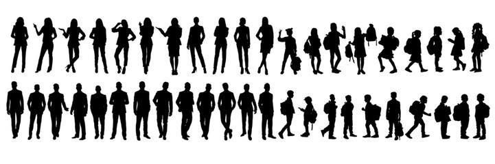 People Silhouettes Vector Set – Men, Women and Children in Different Poses