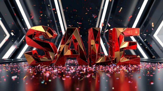 Stunning red and gold SALE letters with confetti, create excitement for your next promotional campaign or seasonal discount event, grab attention now