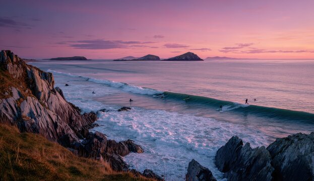 Coastal surf scene at sunset