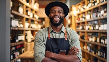 Obraz premium Happy man in a wine shop