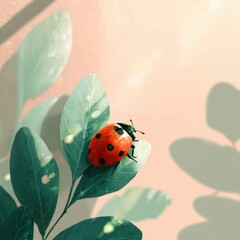 A ladybug rests on a leaf bathed in sunlight