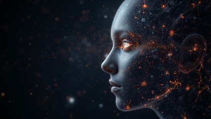 Fototapeta premium The Stardust Within: A Futuristic Portrait Blending a Human Face with a Cosmic Nebula.