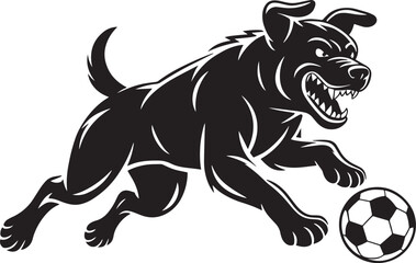 Obraz premium Aggressive dog soccer player kicking ball black silhouette illustration