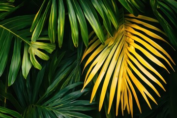 lush green and yellow tropical foliage closeup.