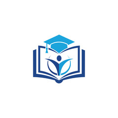 Education logo with graduation cap and open book