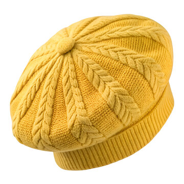 Gildan yellow beanie solid color flat lay on white background