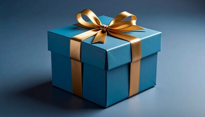 Obraz premium A regal blue gift box, adorned with gold ribbon