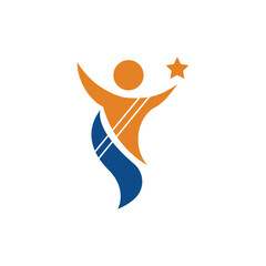 Abstract human figure reaching for a star logo