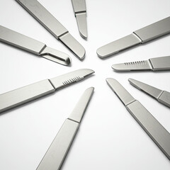 surgical blades on white background