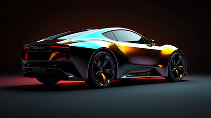 A futuristic SUV driving at high speed against the backdrop of a night city