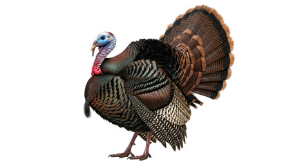 A Majestic Wild Turkey with Fanned Tail Feathers Displaying its Magnificent Plumage and Colorful Wattle in a Studio Shot