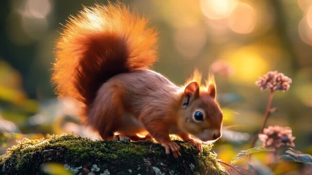 Squirrel in forest sunlight