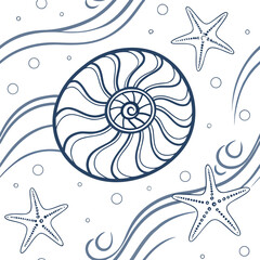 Scalable vector illustration seashell mandala with ocean waves and starfish for design vector