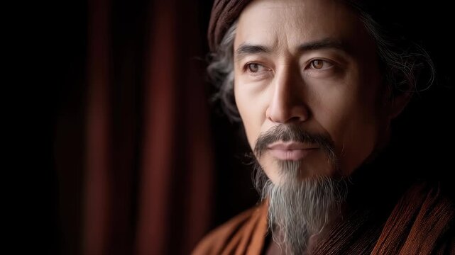Close-up Portrait of a Pensive Asian Elder