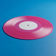 Pink vinyl record on blue background
