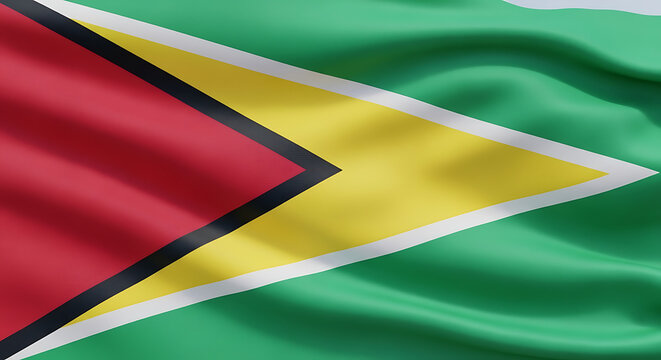 A captivating closeup showcases the vibrant flag of guyana, its intricate design and rich colors symbolizing the nations heritage and aspirations, creating a visually stunning representation of guyane - Powered by Adobe