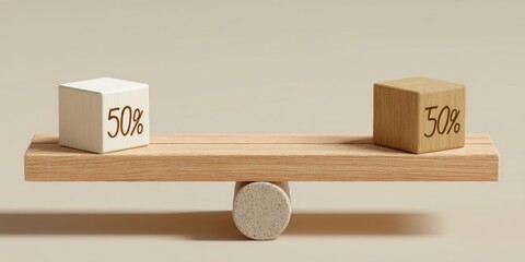 Balanced 50% cubes on a seesaw