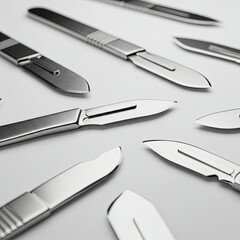 surgical blades on white background