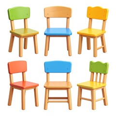 Colorful children's chairs, various hues