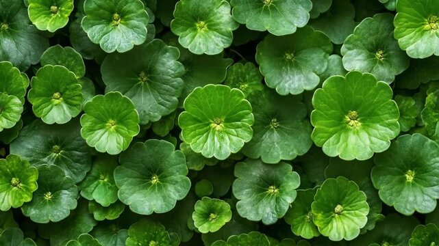 Close-up of vibrant green circular leaves densely packed