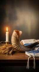 Jewish holiday Yom Kippur banner with fasting and repentance theme - solemn design