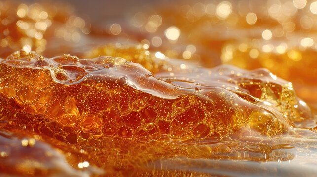 Close-up of amber honey honeycomb