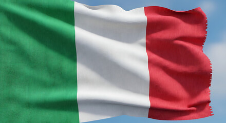 Obraz premium The italian flag waving in the wind against a blue sky, a symbol of national pride and identity, representing the countrys rich history, culture, and values, a vibrant display of patriotism and unity