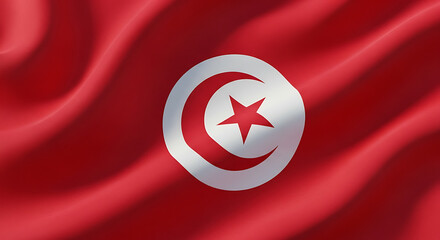 The tunisian flag waving in the wind, a symbol of national pride and identity, representing the countrys rich history, culture, and values, a vibrant display of patriotism and unity, independence
