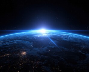 Earth rising from space, vibrant sunrise