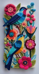 Vibrant paper birds and flowers