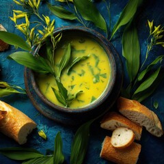 Creamy spring soup with fresh herbs